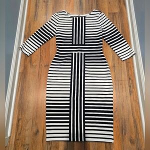 Striped Black and White Dress with Exposed Zipper